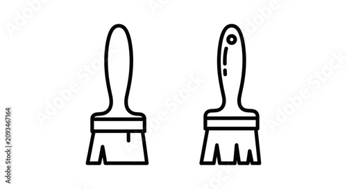 Pair of paint brushes line art graphic icons with painting creative equipment illustration supplies renovation decorating artistic instrument applying craftsmanship professional