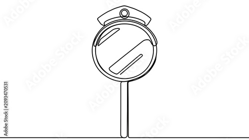 Round convex traffic mirror on pole white background.