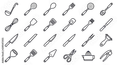 Foto Kitchen Utensils Icon Set: Cooking Tools Collection Vector Illustration