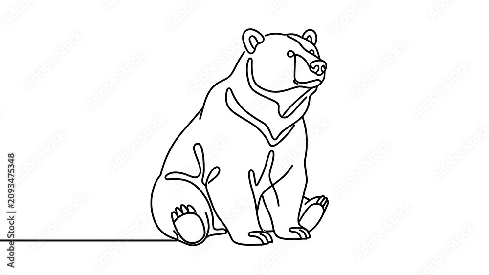 Fototapeta premium Minimalist bear illustration on white background.