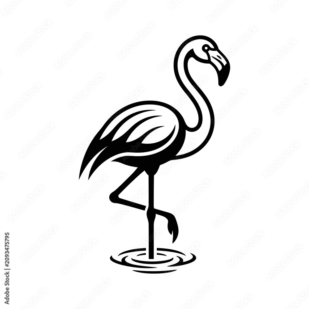 Obraz premium Black and white flamingo standing alone.
