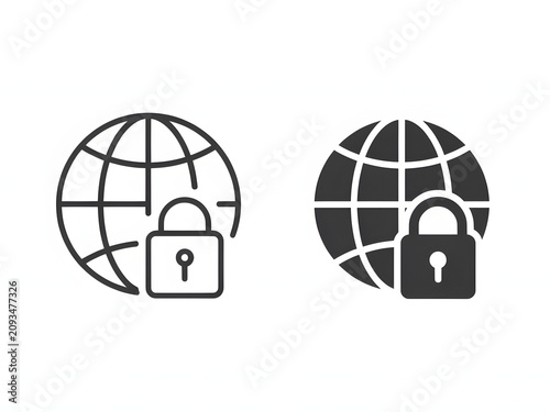 Global internet security and data protection icon for web and app ui, line and glyph vector