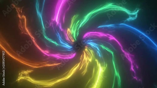 A vibrant abstract background featuring swirling colorful light trails in a circular motion