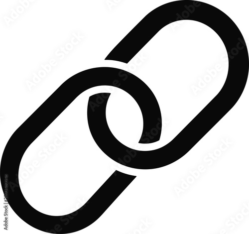 Simple black vector graphic illustration showing two interlocking metal chain links for modern web design usage