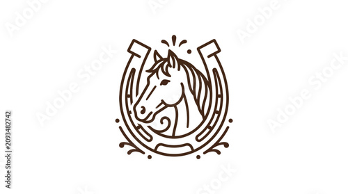 Fotografie Vintage engraving depicts horse head in horseshoe with sparks flying around clas