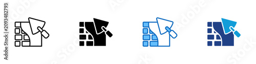 Tableau sur toile Bricklaying Masonry Multiple Style Icon Design Vector - Brick wall with masonry
