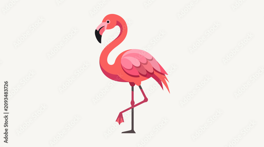 Obraz premium Graceful pink flamingo standing on one leg against white background