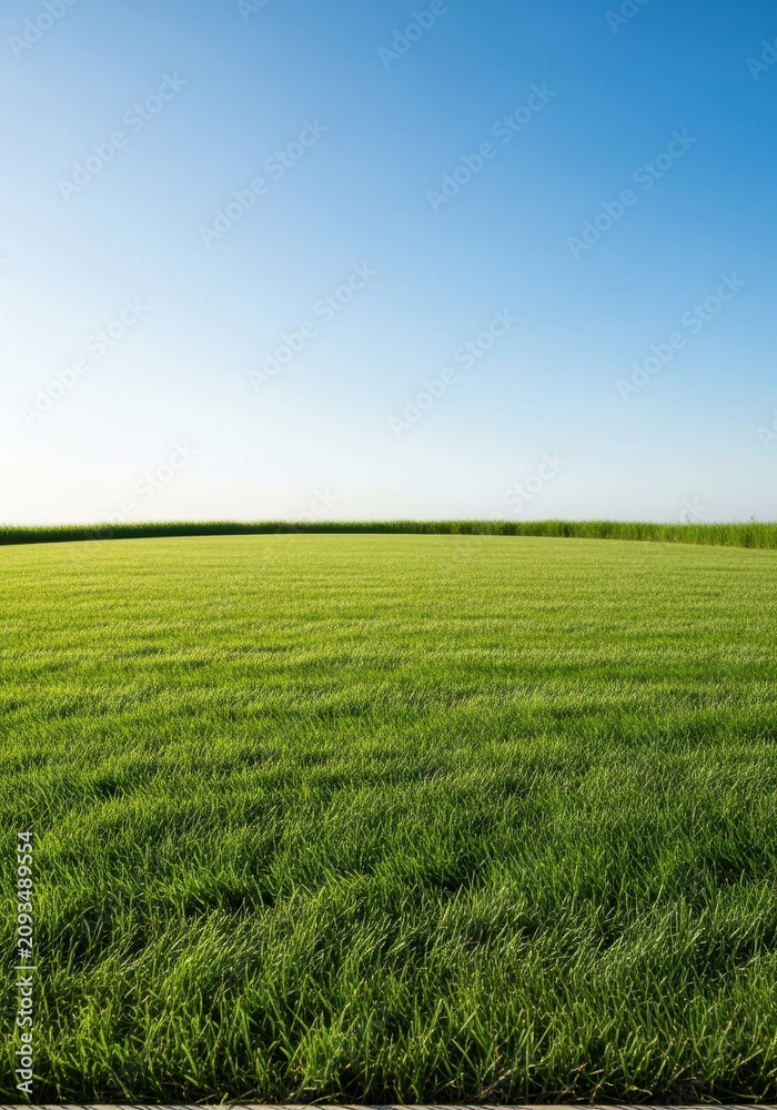Obraz premium A perfectly maintained, freshly cut green lawn extending across a sunny domestic yard, ready for summer activities and relaxation, texture, manicured, perfect