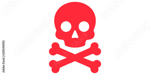 Red skull and crossbones icon representing danger hazard or poison warning isolated on transparent background