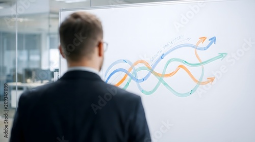 Man Studies Growth Trajectory on Whiteboard in Office