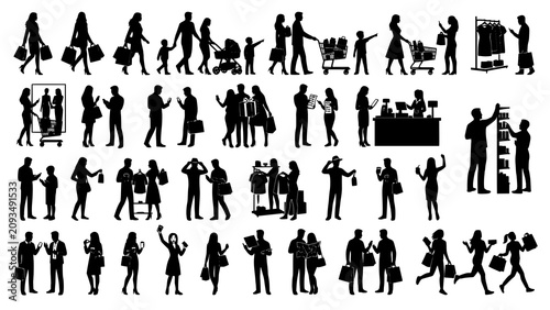 Photos Silhouette illustrations of people shopping and engaging in retail activities