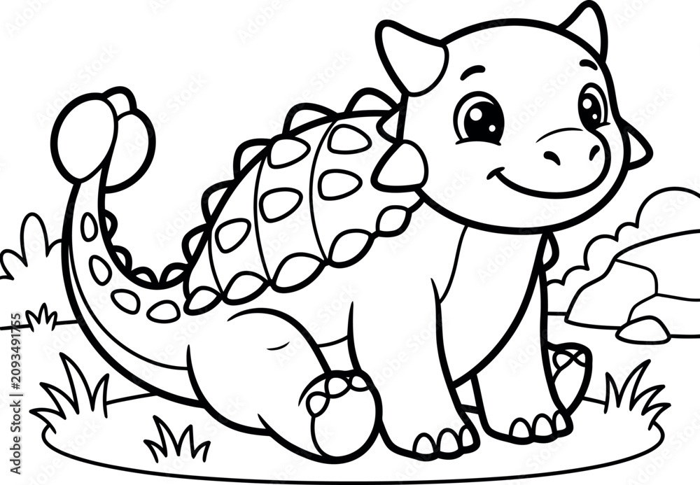 Fototapeta premium Cute dinosaur coloring page for kids stegosaurus coloring book