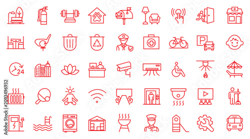 Fotografie Building amenities icon set