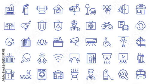 Konstfotografi Building amenities icon set