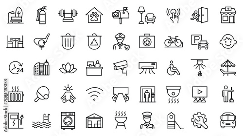 Foto Building amenities icon set