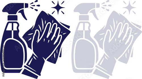 Tableau sur toile Cleaning spray bottles cloth line icon vector illustration for housekeeping sani