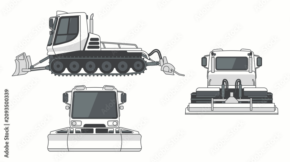 Fototapeta premium Snow groomer machine mockup. Piste tractor side and front view. Vehicle.
