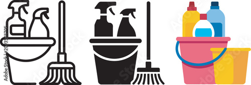 Tableau sur toile Cleaning service multiple style icon set collection featuring modern flat and ou