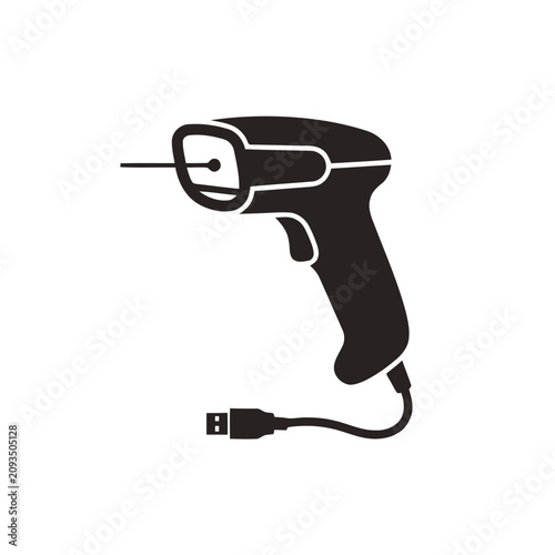 Barcode Scanner Icon - Black Silhouette with USB Cable