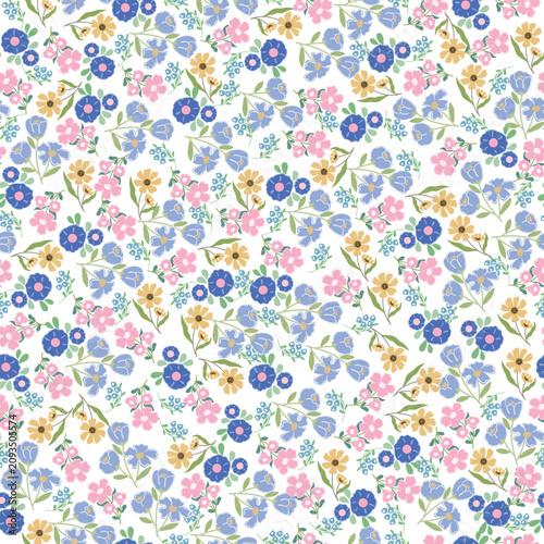 coquette seamless pastel flowers pattern. Delicate petals and vibrant blossoms create an artistic and vintage botanical illustration. Perfect for wallpaper, fabric, wrapping paper and more.