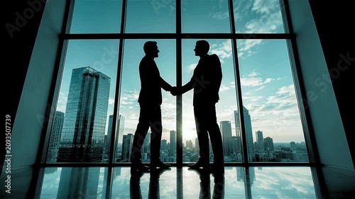 A successful business partners shaking hands after closing a strategic corporate agreement in modern office