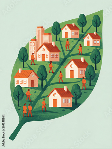 Community Living in a Leaf Illustration