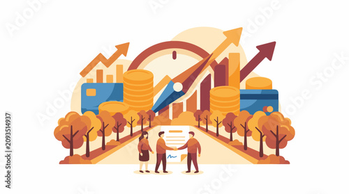 Business deal with financial growth and credit cards in autumn