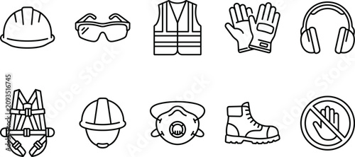 Vászonkép Industrial personal protective equipment icons set with safety helmet glasses vest gloves and work boots