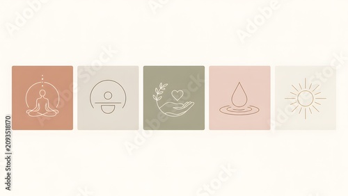 Minimalist wellness and yoga line art icons set