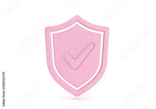 Soft Pink 3D Shield Icon with Checkmark Symbol Representing Security Privacy and Verified Protection for Digital Interface Design