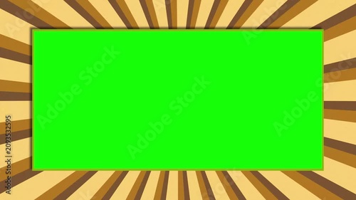 Retro Brown Radial Burst with Green Screen Panel. Animated Vintage Frame for Video Production