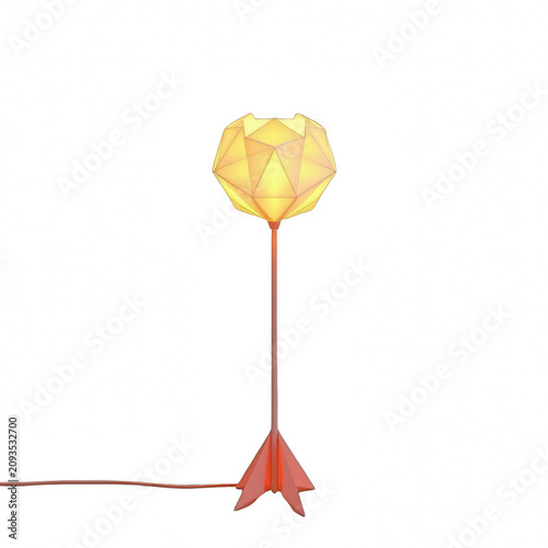 Modern geometric origami style floor lamp on black background