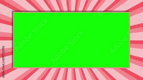 Vintage Pink Rotating Burst Background with Green Screen Window. Animated Pop Art Frame in 4K