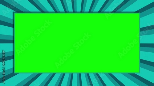 Vintage Teal Radial Burst Background with Chroma Key Window. Rotating Animated Frame in 4K
