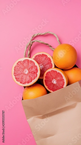 Online Grocery Banner Paper Bag Grapefruits Pink Food Delivery