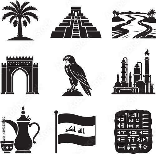 Bild auf Leinwand Iraq culture icons set