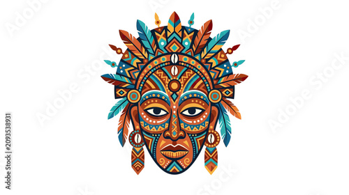 Photos Colorful African Tribal Mask with Feathers and Beads