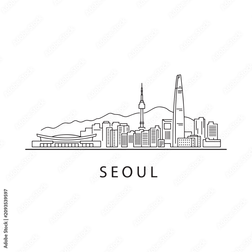 Fototapeta premium Seoul Skyline Illustration Linear Style On White Background