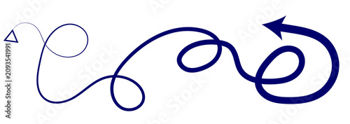 Dark blue thin line with loops and a triangular start pointing right