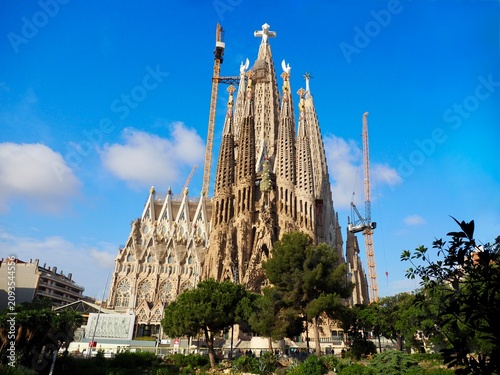 Famous European Cathedral with Gothic Architecture Under Blue Sky