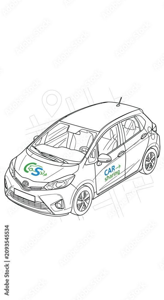 Fototapeta premium Car sharing service logo design, urban transportation concept, blueprint style