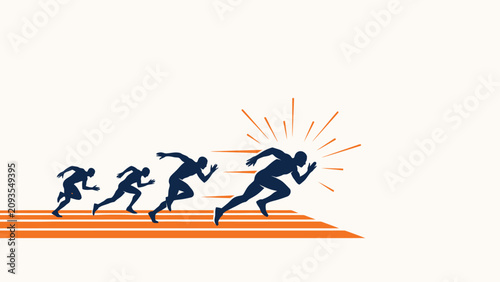 Принти на полотні Athletic runners sprinting on a race track vector illustration for sports compet