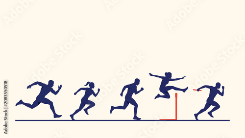 Foto Silhouette sequence of runners and hurdle athlete in track and field competition