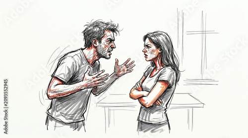 Emotional Argument Scene Sketch in Black and White