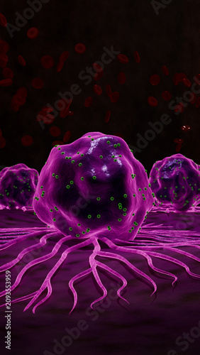 Tumor Induced Blood Vessel Formation Supporting Malignant Cell Survival Growth Metastasis and Disease Advancement in Human Tissue 3D Rendering
