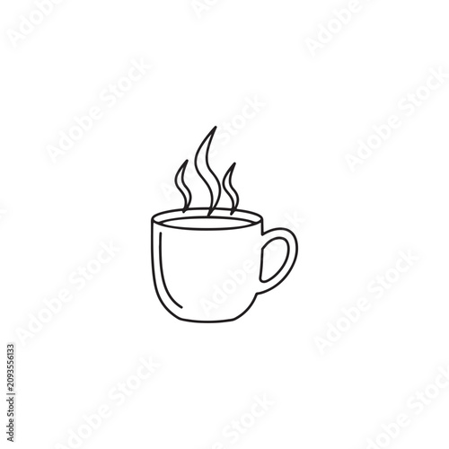 Foto Minimalist line art drawing of a hot steaming coffee cup with beverage caffeine