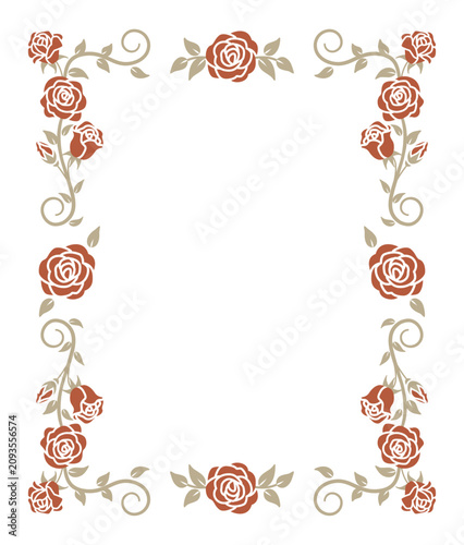 Elegant Rose Floral Corner Frame Border Vector Illustration