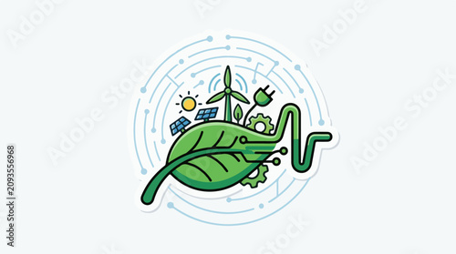 Digital green leaf with renewable energy and circuits