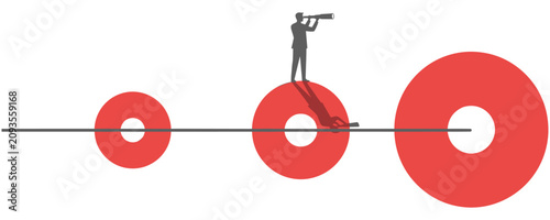 Schilderij op canvas Businessman using telescope on target to envision future objectives