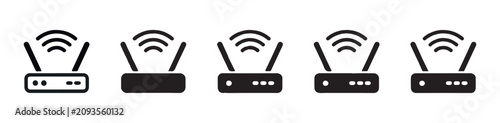 Tablou pe pânză Wireless internet modem icons with multiple antenna styles for home and business network systems